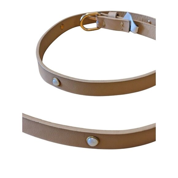 Womens Skinny Embellished Beige Belt Size S M Neutral Minimal Vegan Leather - Picture 2 of 6